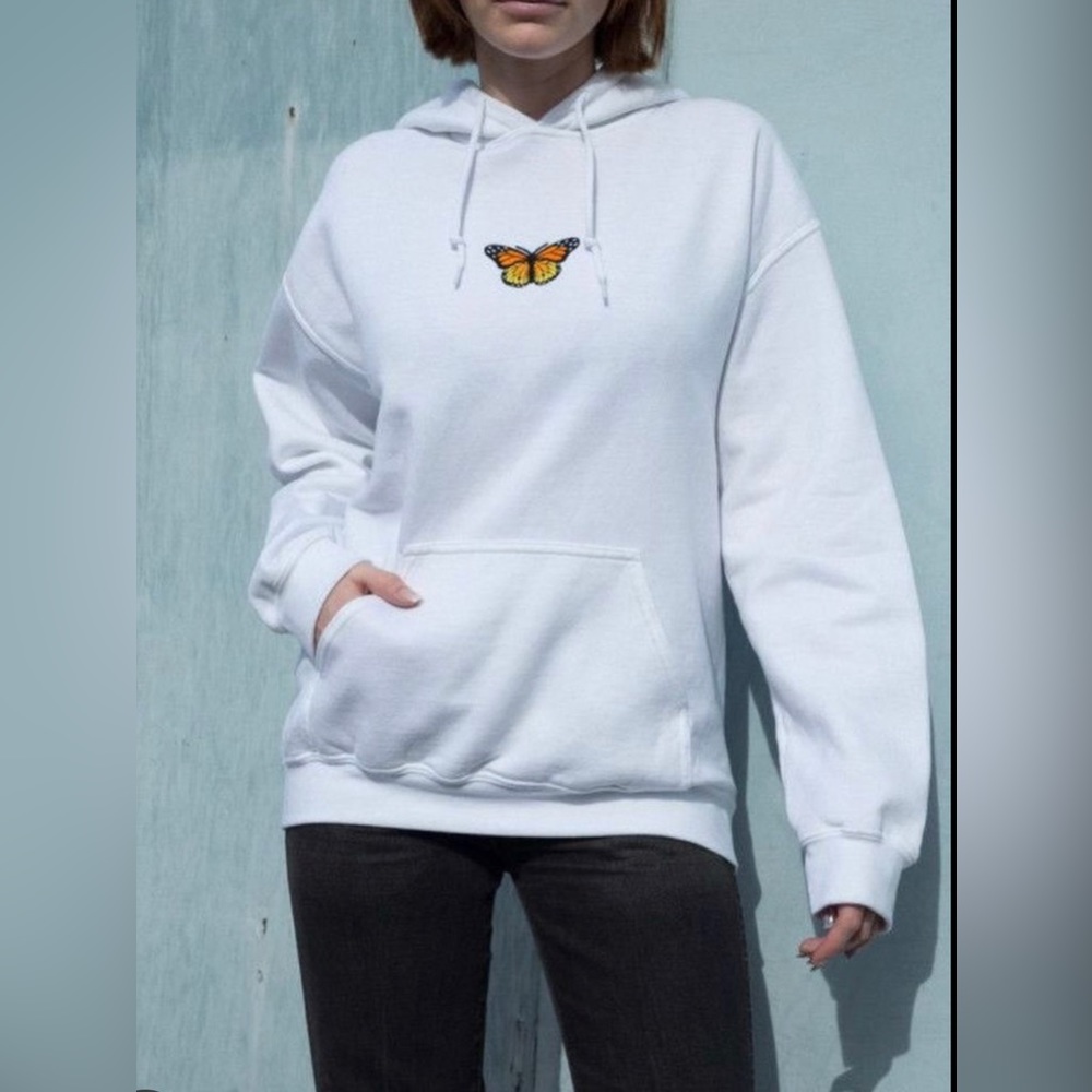 Brandy Melville white sweatshirt with butterfly in the center